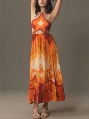 FARM Rio Gradient Stripes Cut-Out Midi Dress